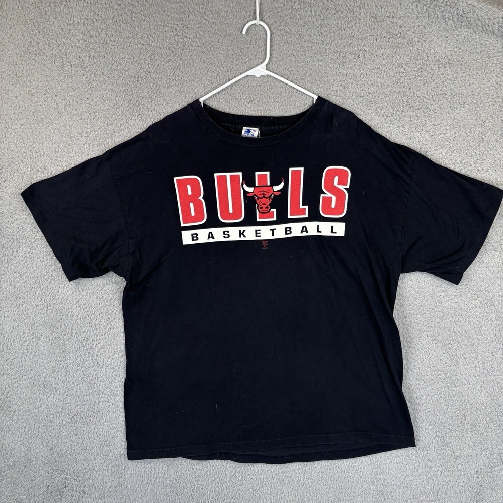 Vintage Chicago Bulls‎ T Shirt XL Black Starter 90s Single Stitch Boxy